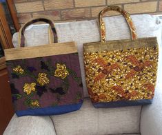 Jane's bags made with lovely African fat quarters fabric