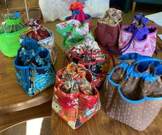 Pocketed bags made in Rachel's workshop